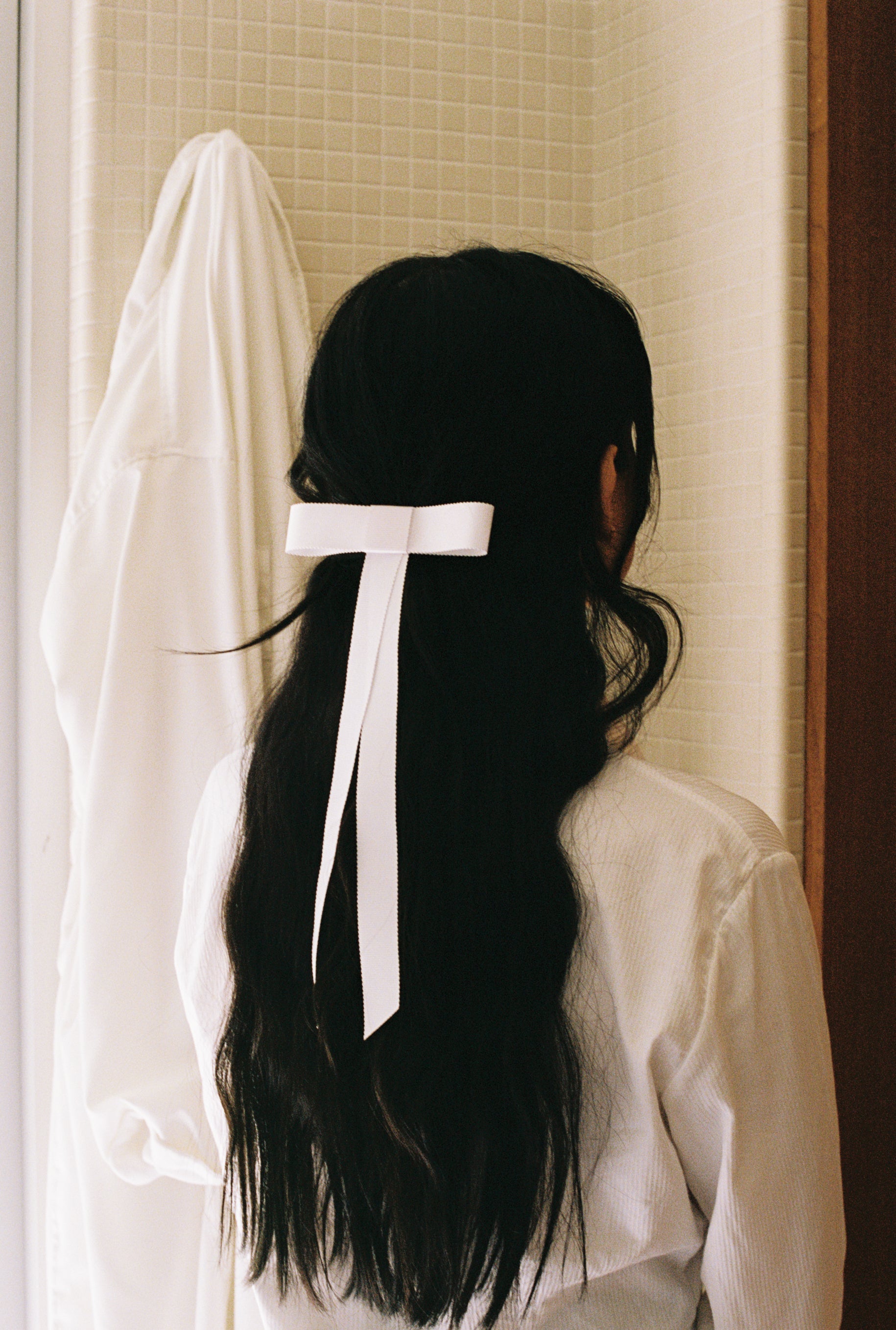 long hair bow white