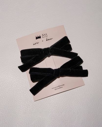 velvet hair bow barrette, black bow hair clip set