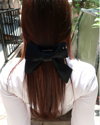 Cow Hide Bow Barrette in Black